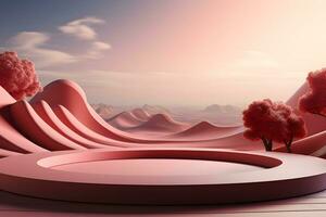 3D realistic podium for product shooting with a lot of space to put a product with Abstract scene concept AI Generative Illustration. photo
