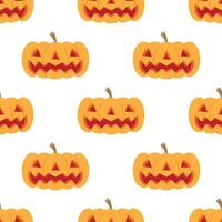 Seamless pattern with orange pumpkin on a white background. Halloween wallpaper. Vector illustration