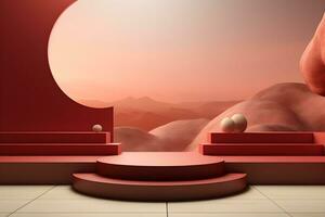 3D realistic podium for product shooting with a lot of space to put a product with Abstract scene concept AI Generative Illustration. photo