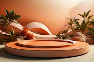 3D realistic podium for product shooting with a lot of space to put a product with Abstract scene concept AI Generative Illustration. photo