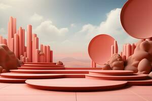 3D realistic podium for product shooting with a lot of space to put a product with Abstract scene concept AI Generative Illustration. photo