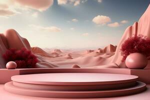 3D realistic podium for product shooting with a lot of space to put a product with Abstract scene concept AI Generative Illustration. photo