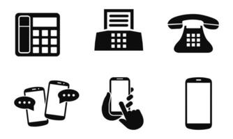 set phone icon solid black, glyph vector