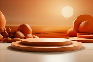 3D realistic podium for product shooting with a lot of space to put a product with Abstract scene concept AI Generative Illustration. photo