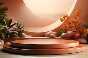 3D realistic podium for product shooting with a lot of space to put a product with Abstract scene concept AI Generative Illustration. photo