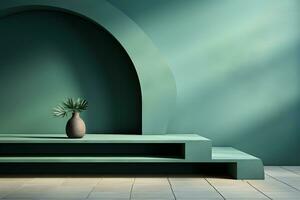 3D realistic podium for product shooting with a lot of space to put a product with Abstract scene concept AI Generative Illustration. photo