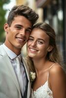 ai generativo foto retrato de un Pareja en Boda día