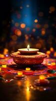 Candle light and bokeh celebrate Indian Holiday Diwali. AI Generative. photo