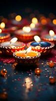 Many candles lights and bokeh celebrate Indian Holiday Diwali. AI Generative. photo