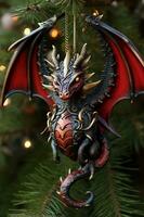 Christmas tree decoration in the form of a dragon. The symbol of 2024 is the dragon. AI Generative. photo