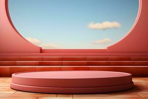 3D realistic podium for product shooting with a lot of space to put a product with Abstract scene concept AI Generative Illustration. photo