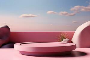 3D realistic podium for product shooting with a lot of space to put a product with Abstract scene concept AI Generative Illustration. photo