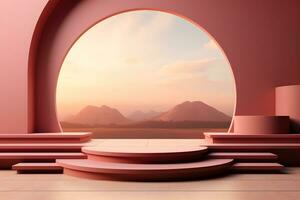 3D realistic podium for product shooting with a lot of space to put a product with Abstract scene concept AI Generative Illustration. photo
