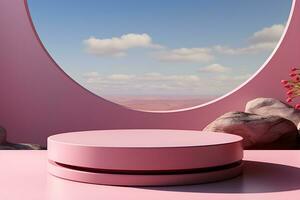 3D realistic podium for product shooting with a lot of space to put a product with Abstract scene concept AI Generative Illustration. photo