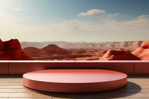 3D realistic podium for product shooting with a lot of space to put a product with Abstract scene concept AI Generative Illustration. photo