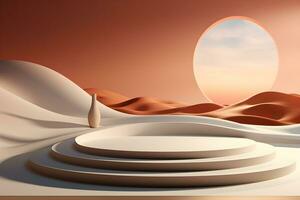 3D realistic podium for product shooting with a lot of space to put a product with Abstract scene concept AI Generative Illustration. photo