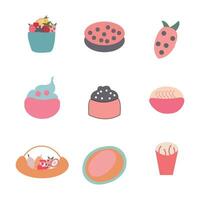 Set of different types of food on white background. vector