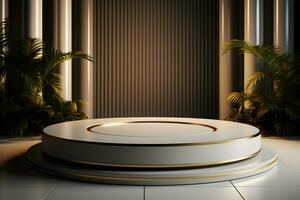 3D realistic podium for product shooting with a lot of space to put a product with Abstract scene concept AI Generative Illustration. photo