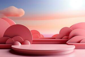 3D realistic podium for product shooting with a lot of space to put a product with Abstract scene concept AI Generative Illustration. photo