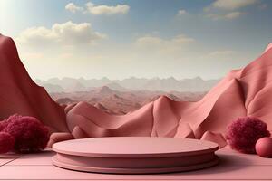 3D realistic podium for product shooting with a lot of space to put a product with Abstract scene concept AI Generative Illustration. photo