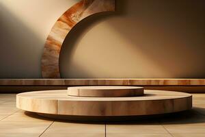 3D realistic podium for product shooting with a lot of space to put a product with Abstract scene concept AI Generative Illustration. photo