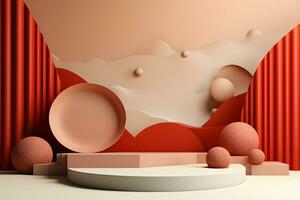 3D realistic podium for product shooting with a lot of space to put a product with Abstract scene concept AI Generative Illustration. photo