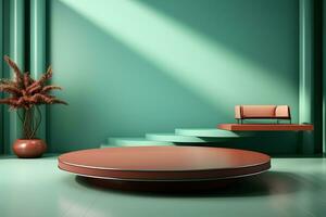 3D realistic podium for product shooting with a lot of space to put a product with Abstract scene concept AI Generative Illustration. photo