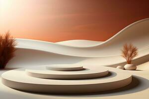 3D realistic podium for product shooting with a lot of space to put a product with Abstract scene concept AI Generative Illustration. photo