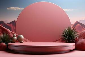 3D realistic podium for product shooting with a lot of space to put a product with Abstract scene concept AI Generative Illustration. photo