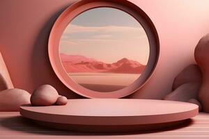 3D realistic podium for product shooting with a lot of space to put a product with Abstract scene concept AI Generative Illustration. photo