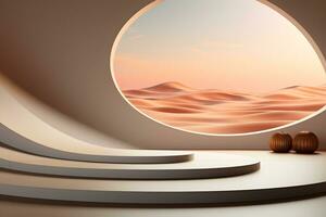 3D realistic podium for product shooting with a lot of space to put a product with Abstract scene concept AI Generative Illustration. photo