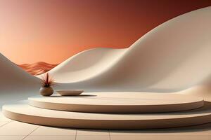 3D realistic podium for product shooting with a lot of space to put a product with Abstract scene concept AI Generative Illustration. photo