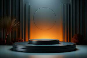 3D realistic podium for product shooting with a lot of space to put a product with Abstract scene concept AI Generative Illustration. photo