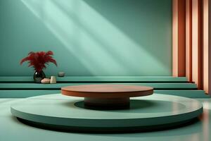 3D realistic podium for product shooting with a lot of space to put a product with Abstract scene concept AI Generative Illustration. photo