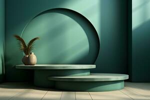 3D realistic podium for product shooting with a lot of space to put a product with Abstract scene concept AI Generative Illustration. photo