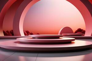 3D realistic podium for product shooting with a lot of space to put a product with Abstract scene concept AI Generative Illustration. photo