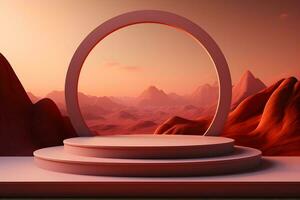 3D realistic podium for product shooting with a lot of space to put a product with Abstract scene concept AI Generative Illustration. photo