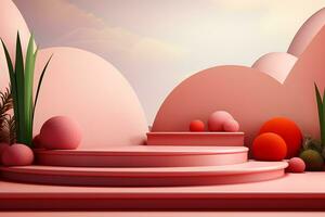 3D realistic podium for product shooting with a lot of space to put a product with Abstract scene concept AI Generative Illustration. photo
