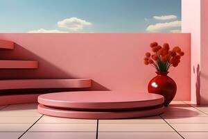 3D realistic podium for product shooting with a lot of space to put a product with Abstract scene concept AI Generative Illustration. photo