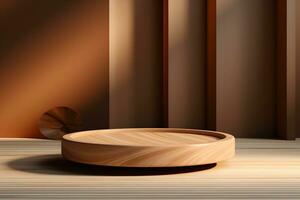 3D realistic podium for product shooting with a lot of space to put a product with Abstract scene concept AI Generative Illustration. photo