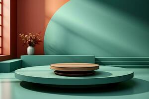 3D realistic podium for product shooting with a lot of space to put a product with Abstract scene concept AI Generative Illustration. photo