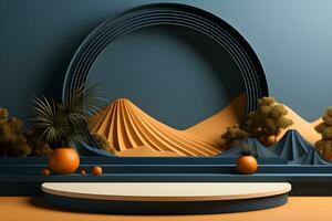 3D realistic podium for product shooting with a lot of space to put a product with Abstract scene concept AI Generative Illustration. photo