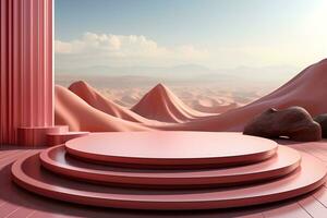 3D realistic podium for product shooting with a lot of space to put a product with Abstract scene concept AI Generative Illustration. photo