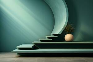 3D realistic podium for product shooting with a lot of space to put a product with Abstract scene concept AI Generative Illustration. photo