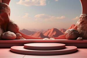3D realistic podium for product shooting with a lot of space to put a product with Abstract scene concept AI Generative Illustration. photo