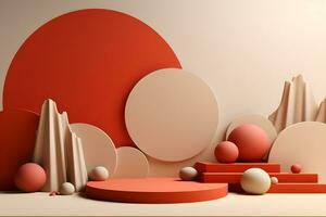 3D realistic podium for product shooting with a lot of space to put a product with Abstract scene concept AI Generative Illustration. photo