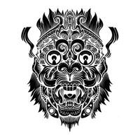 Barong mask tattoo art silhouette design. Traditional balinese vector