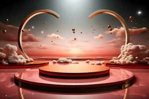 3D realistic podium for product shooting with a lot of space to put a product with Abstract scene concept AI Generative Illustration. photo