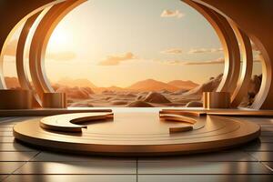 3D realistic podium for product shooting with a lot of space to put a product with Abstract scene concept AI Generative Illustration. photo