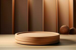 3D realistic podium for product shooting with a lot of space to put a product with Abstract scene concept AI Generative Illustration. photo